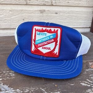 Vintage LEVITT Partners in Protection ANSUL fire trucker hat patch snapback